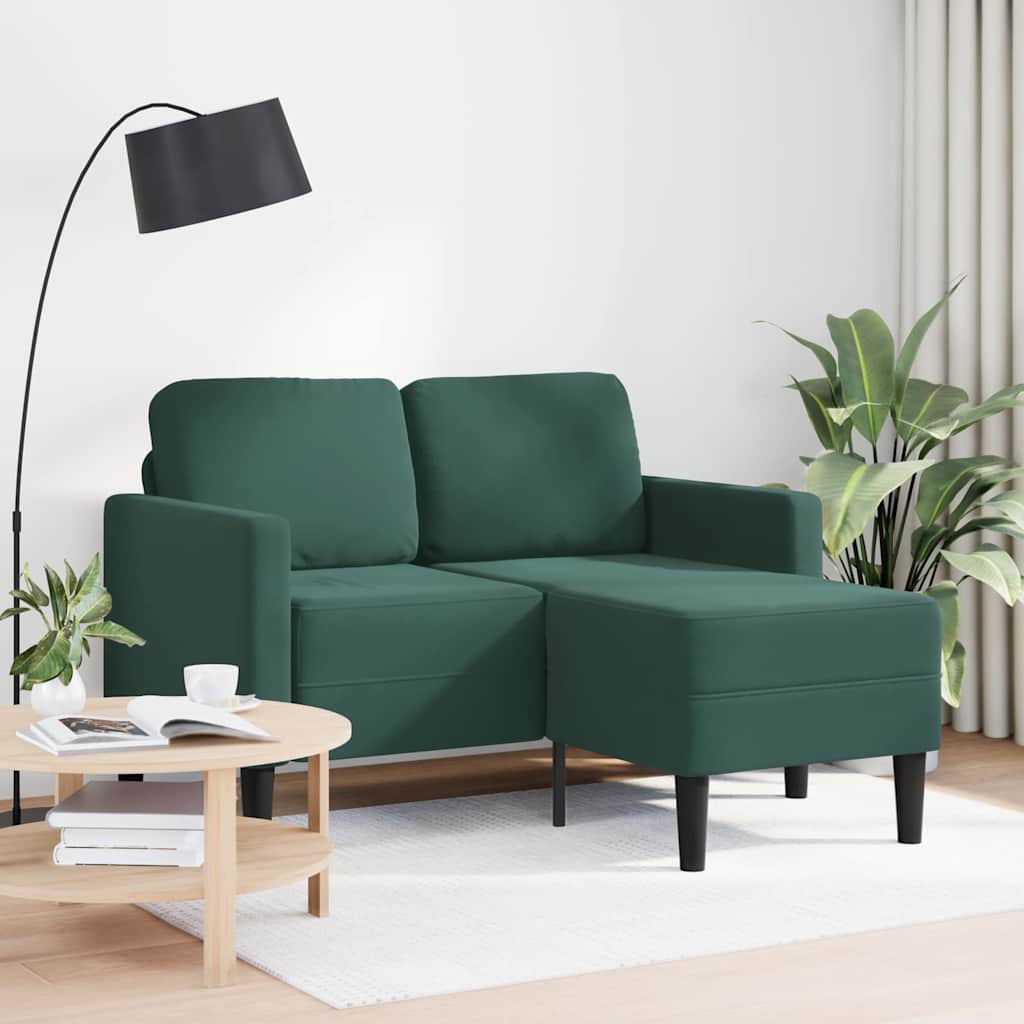 sötétzöld bársony 2 üléses kanapé L-alakú kanapéval 125 cm