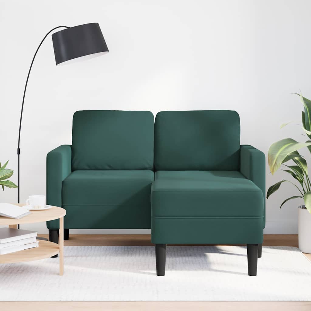 sötétzöld bársony 2 üléses kanapé L-alakú kanapéval 125 cm