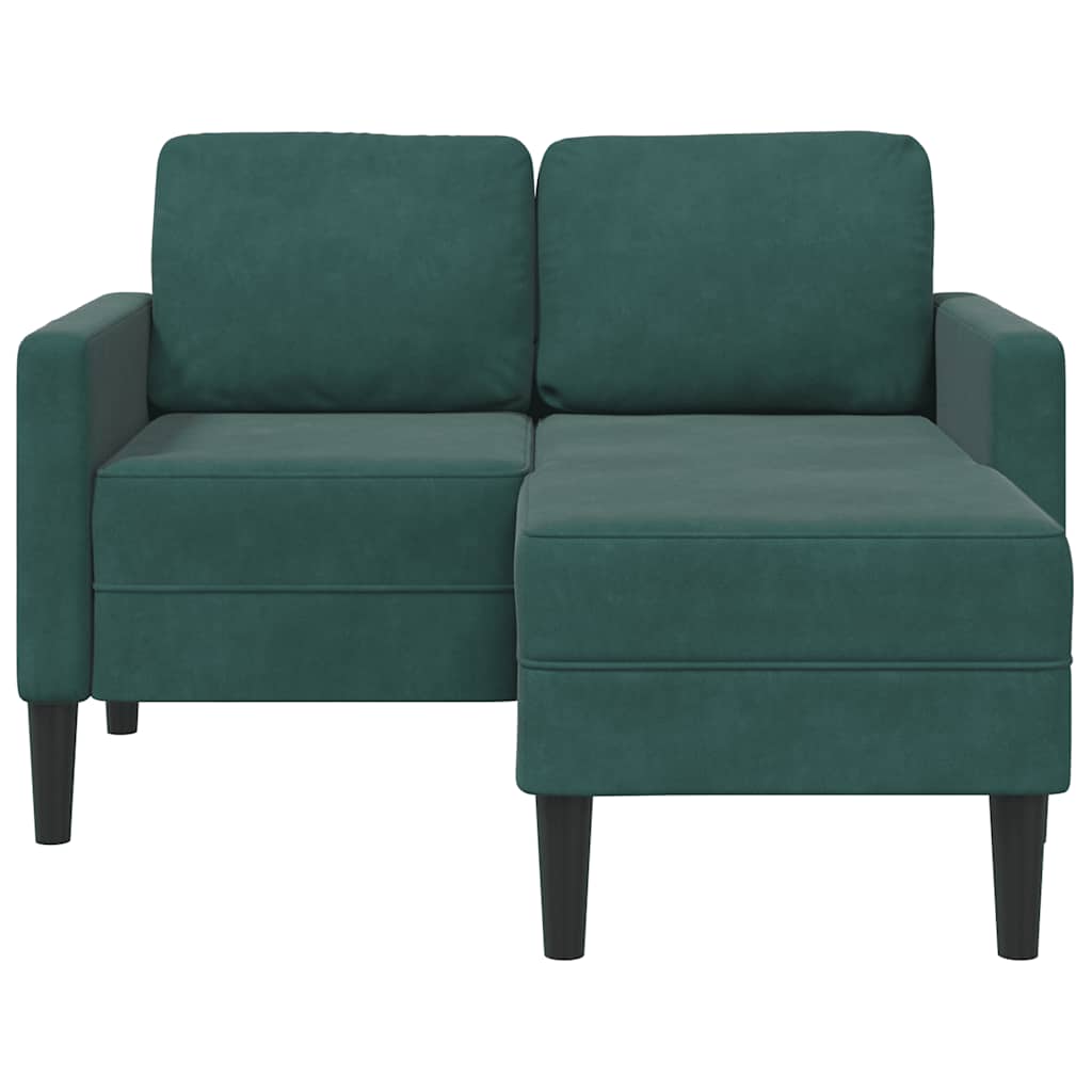 sötétzöld bársony 2 üléses kanapé L-alakú kanapéval 125 cm