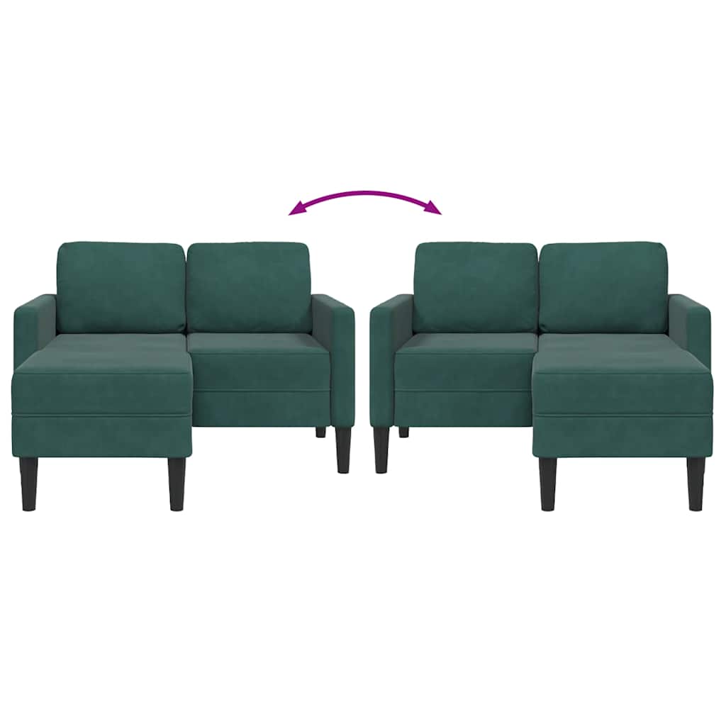 sötétzöld bársony 2 üléses kanapé L-alakú kanapéval 125 cm