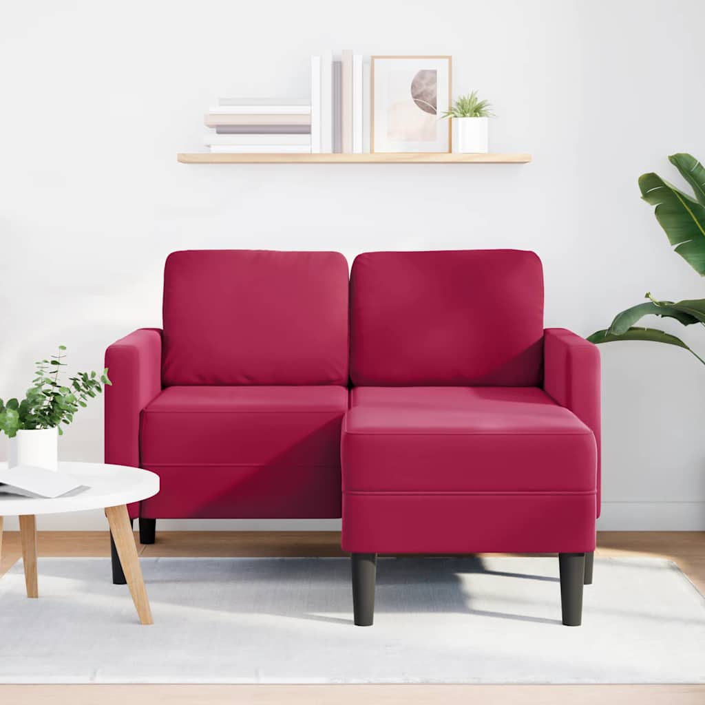 borvörös bársony 2 üléses kanapé L-alakú kanapéval 125 cm