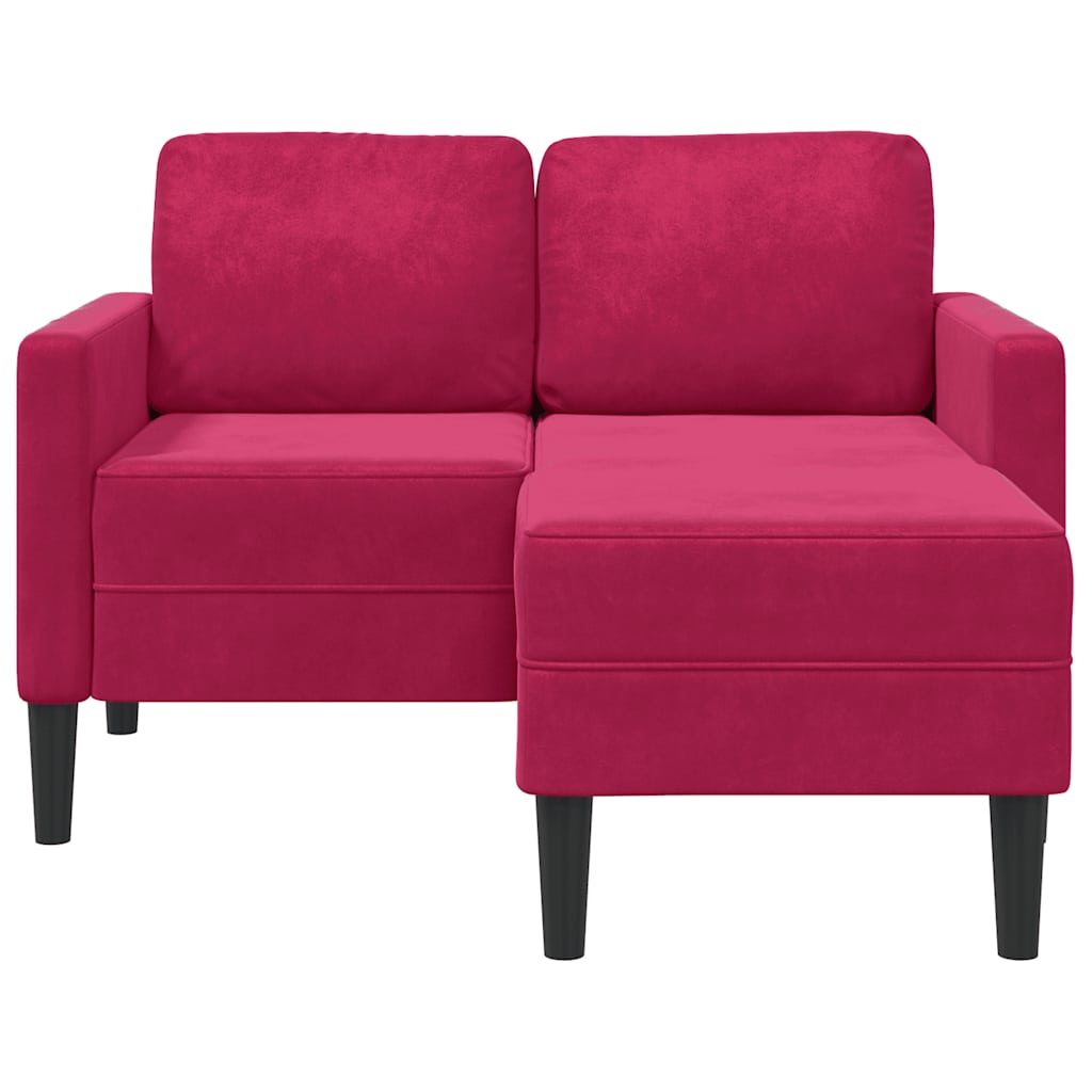 borvörös bársony 2 üléses kanapé L-alakú kanapéval 125 cm