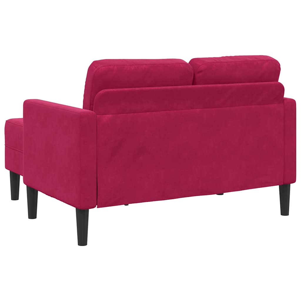 borvörös bársony 2 üléses kanapé L-alakú kanapéval 125 cm