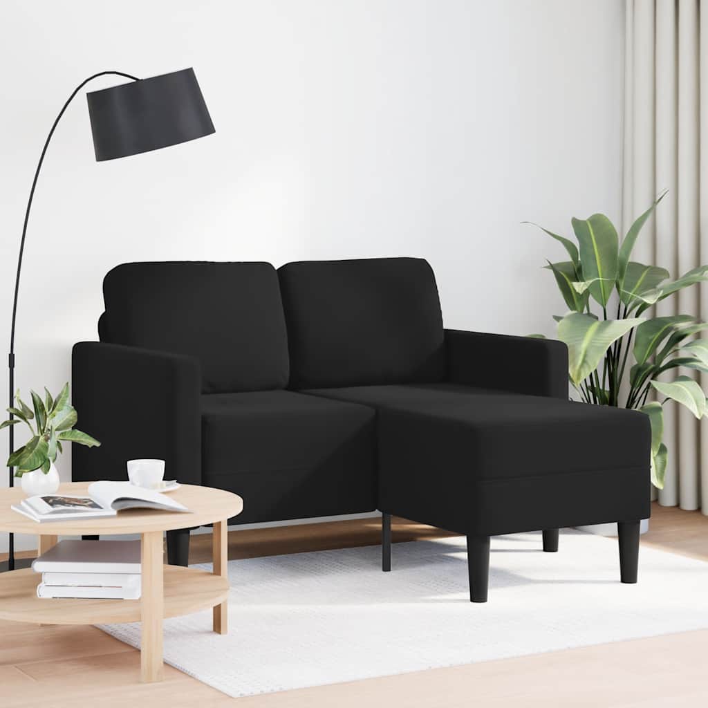 kétszemélyes, L-alakú, fekete bársony kanapé heverővel 125 cm