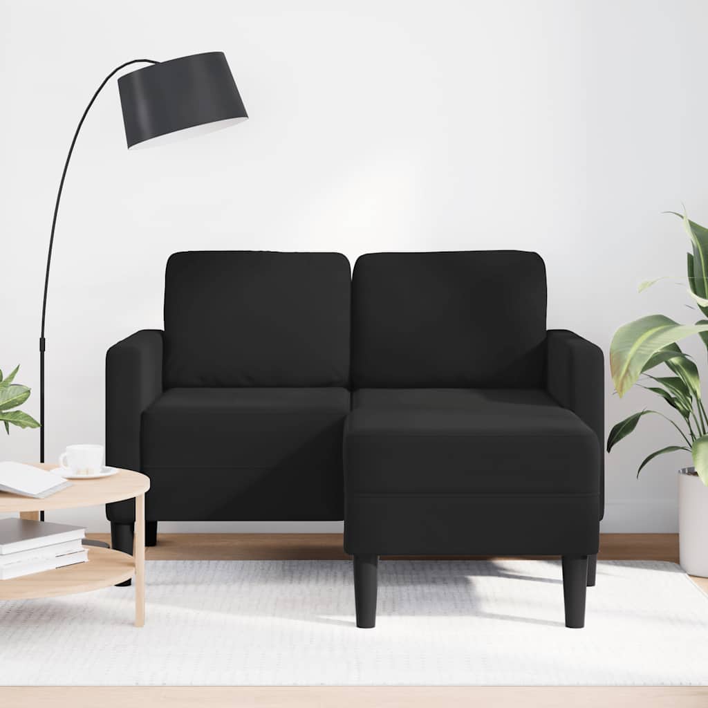 kétszemélyes, L-alakú, fekete bársony kanapé heverővel 125 cm