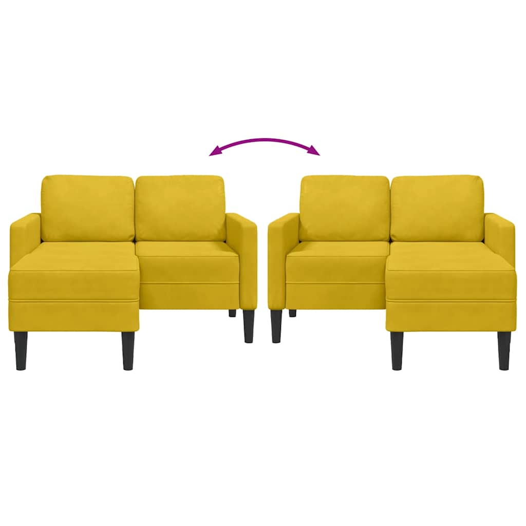 sárga bársony 2 üléses kanapé L-alakú kanapéval 125 cm