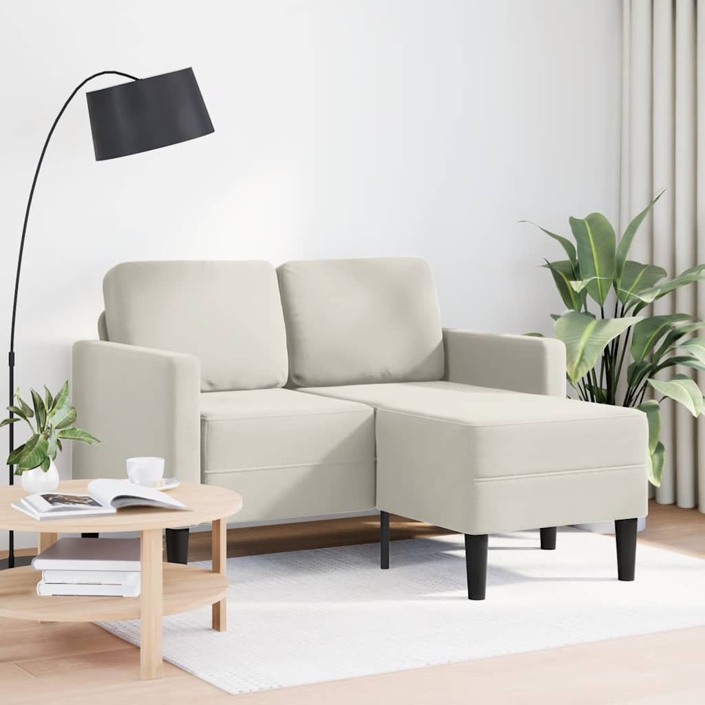 krémszínű bársony 2 üléses kanapé L-alakú kanapéval 125 cm