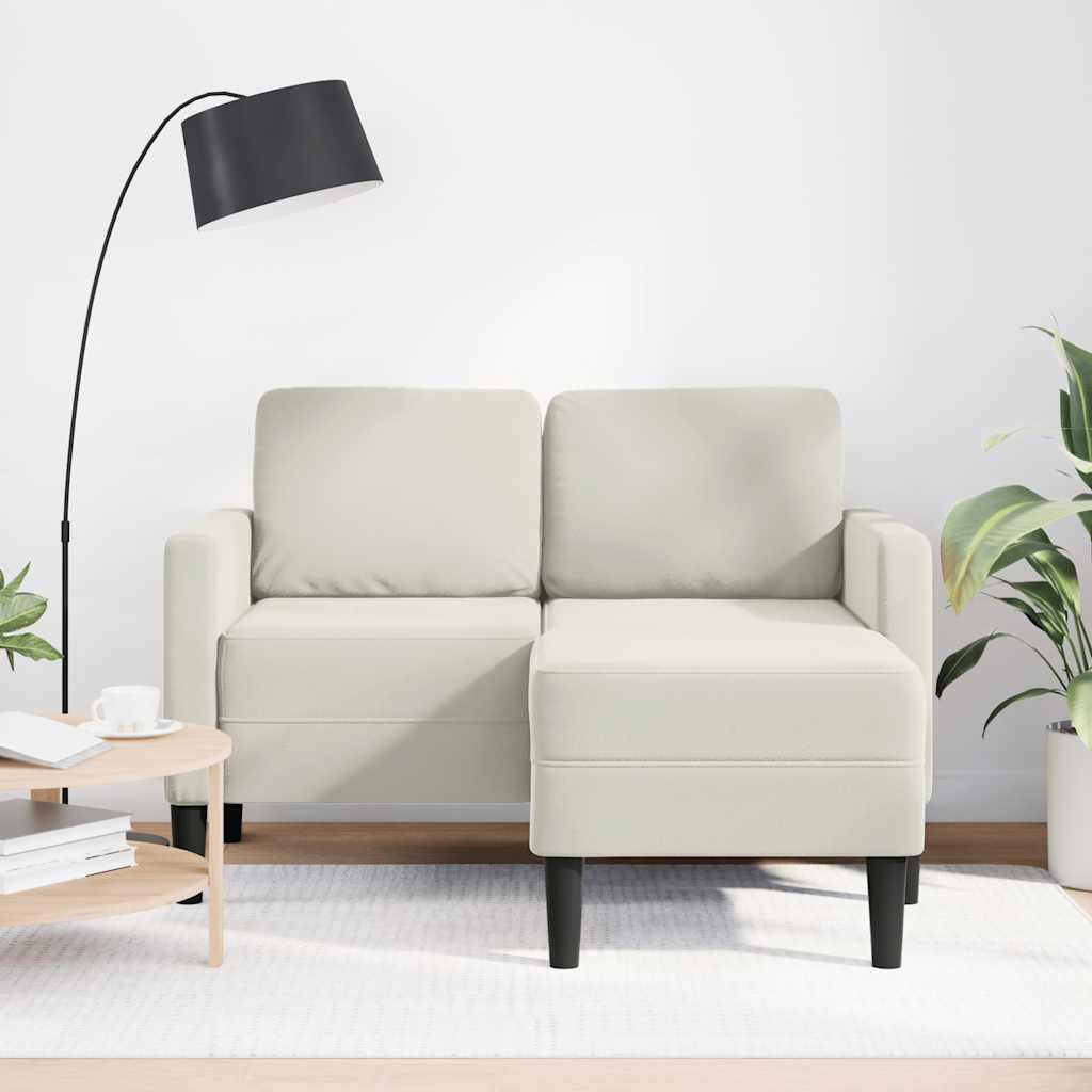 krémszínű bársony 2 üléses kanapé L-alakú kanapéval 125 cm