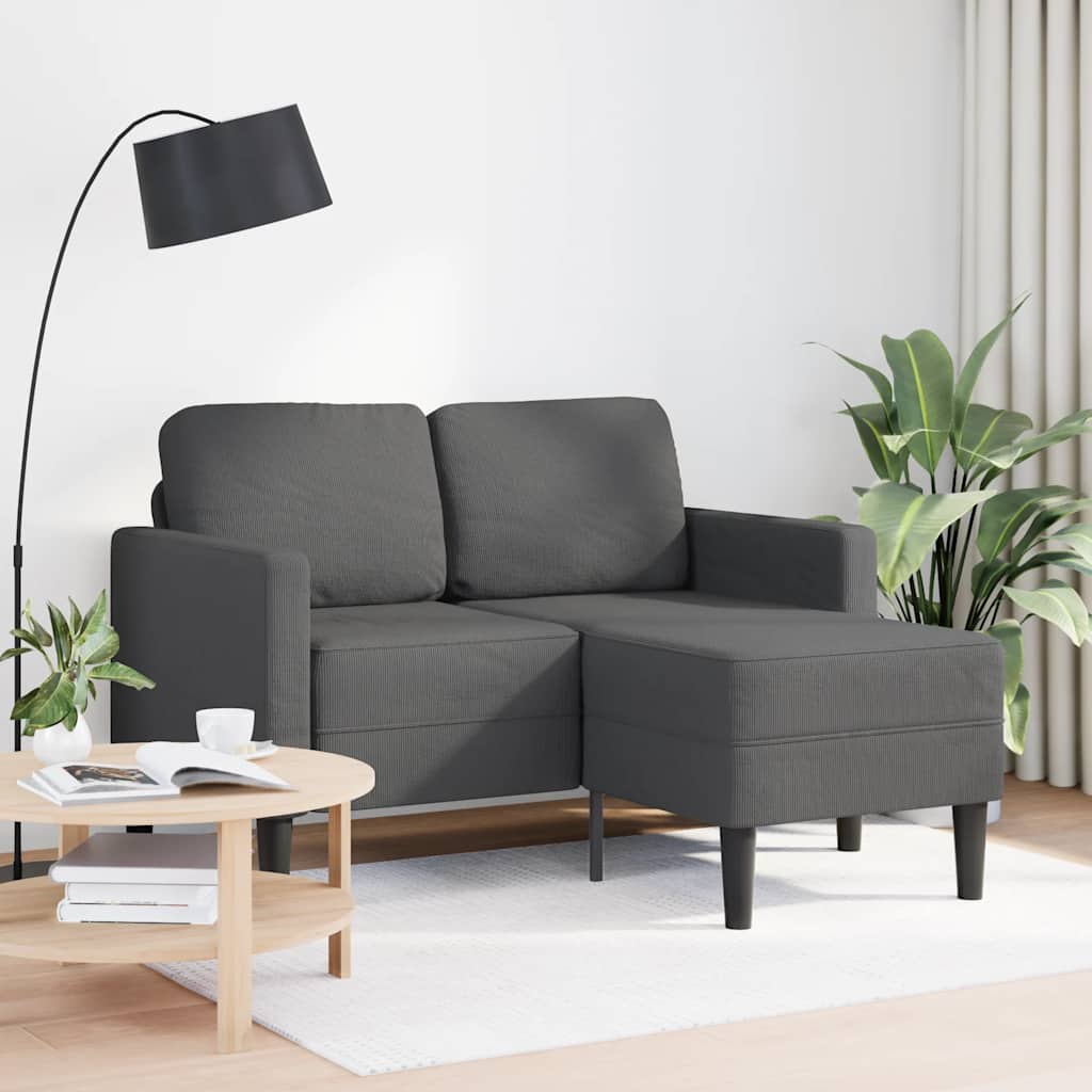 kétszemélyes, L alakú, sötétszürke, lenvászon kanapé heverővel 125 cm