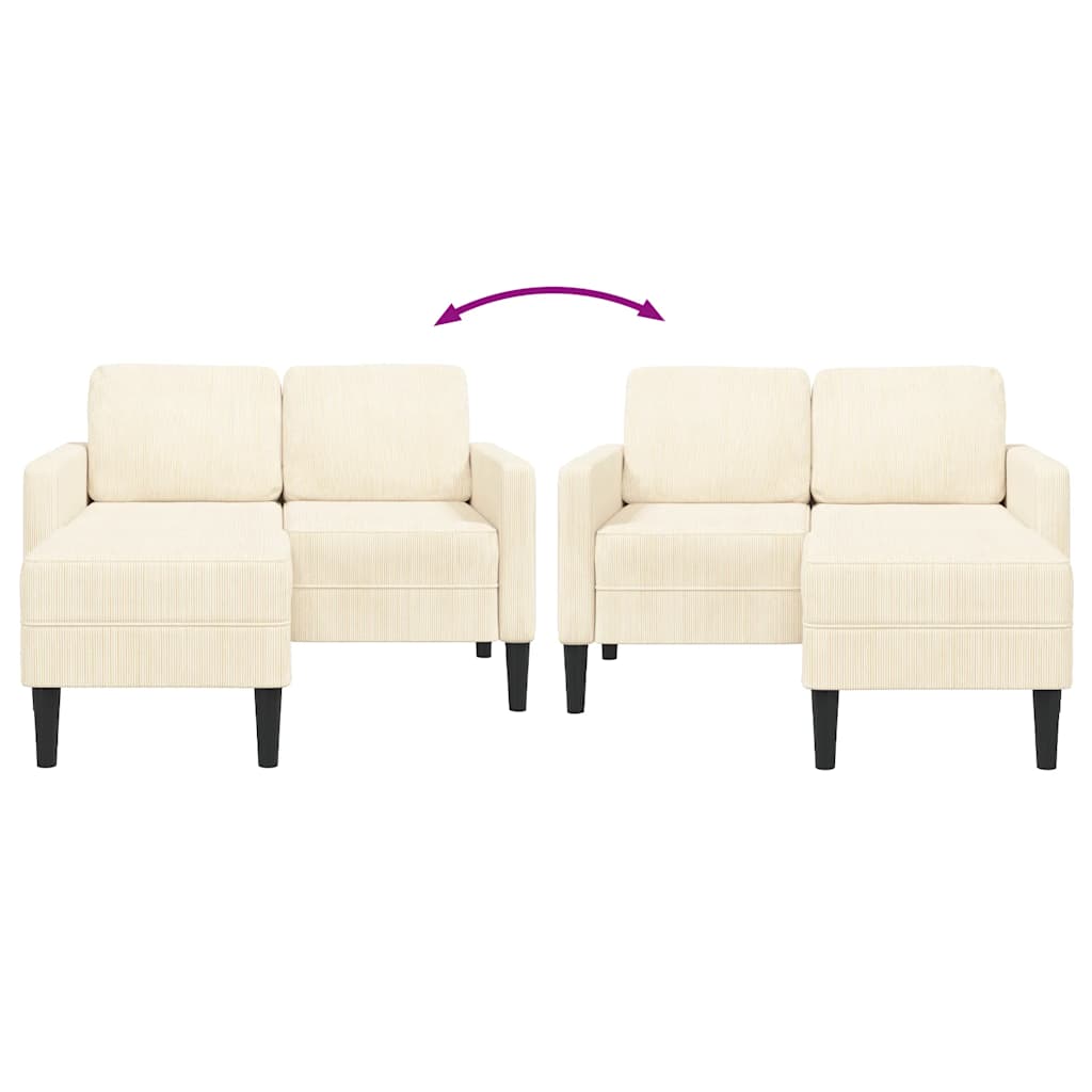 krémszínű vászon 2 üléses kanapé L-alakú kanapéval 125 cm