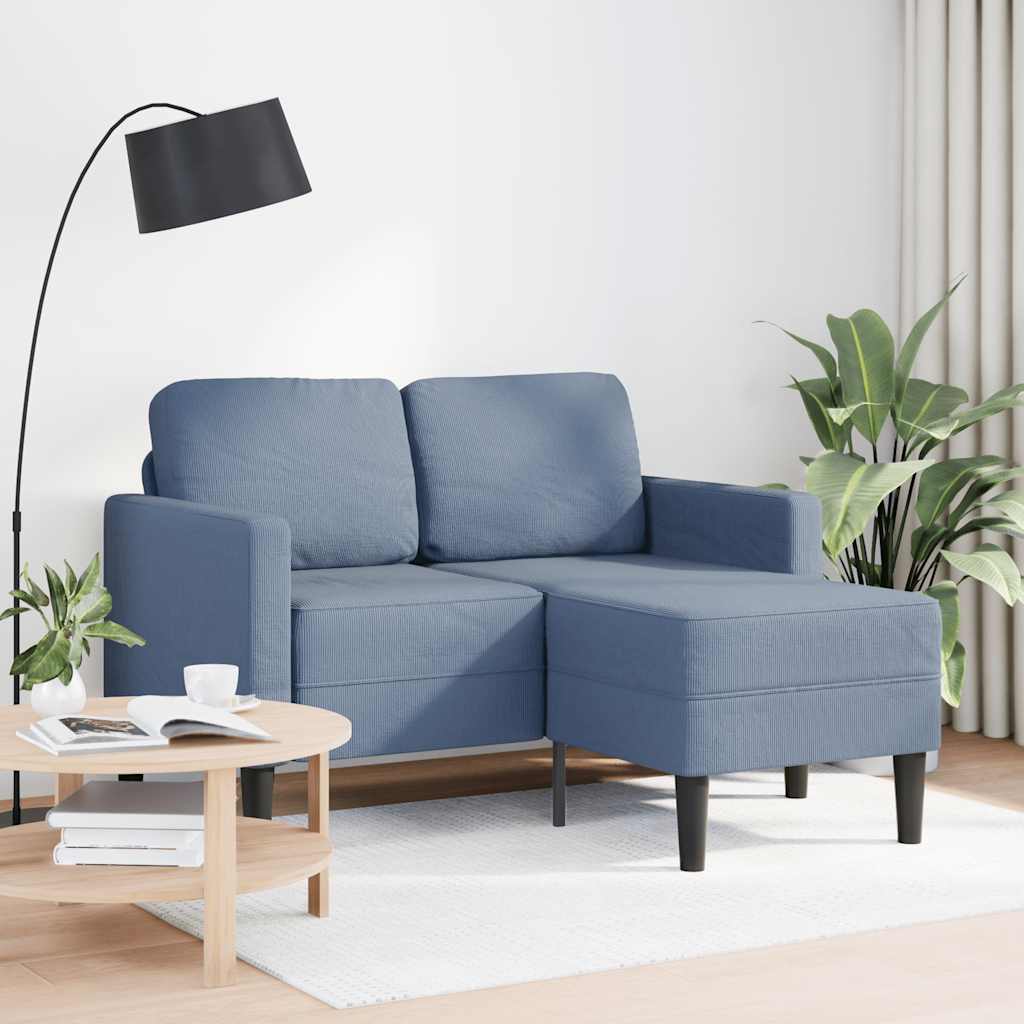kék vászon 2 üléses kanapé L-alakú kanapéval 125 cm