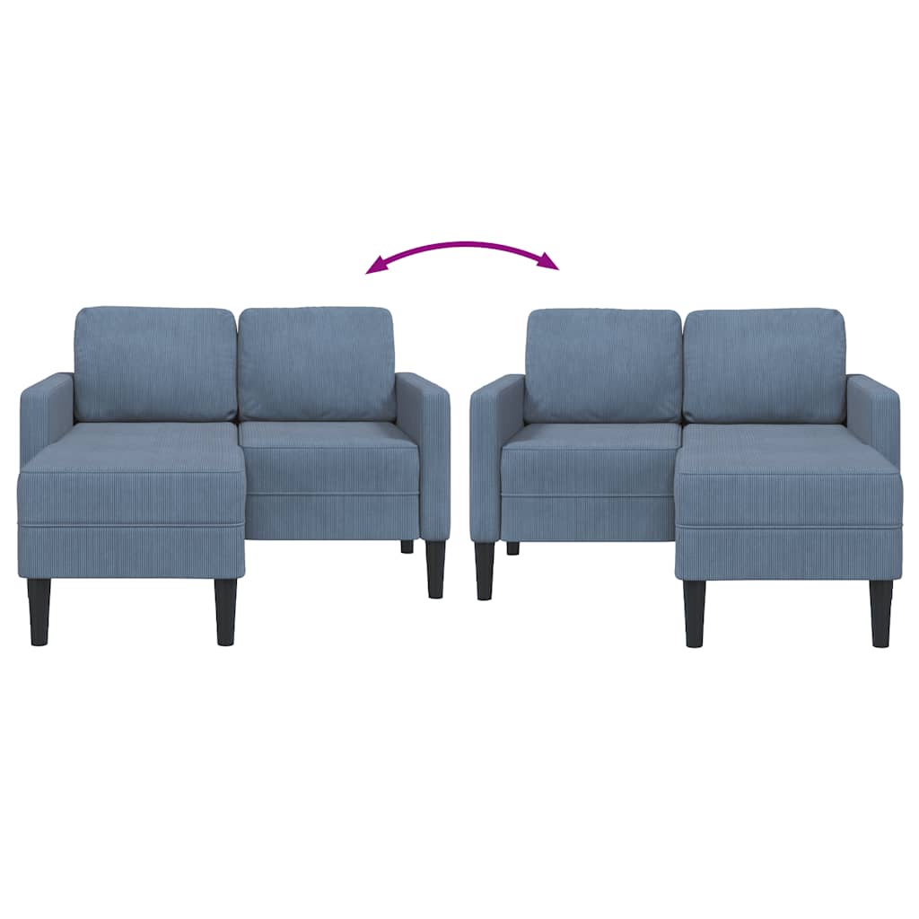 kék vászon 2 üléses kanapé L-alakú kanapéval 125 cm