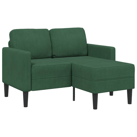 sötét zöld vászon 2 üléses kanapé L-alakú kanapéval 125 cm