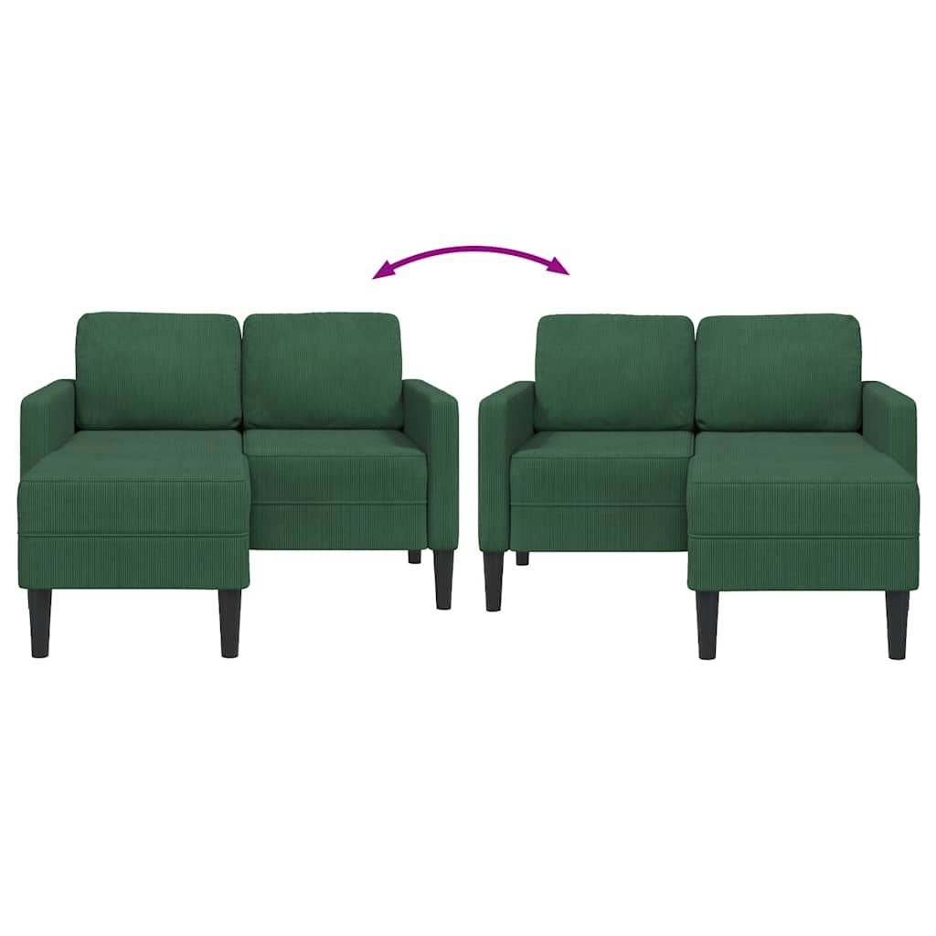 sötét zöld vászon 2 üléses kanapé L-alakú kanapéval 125 cm