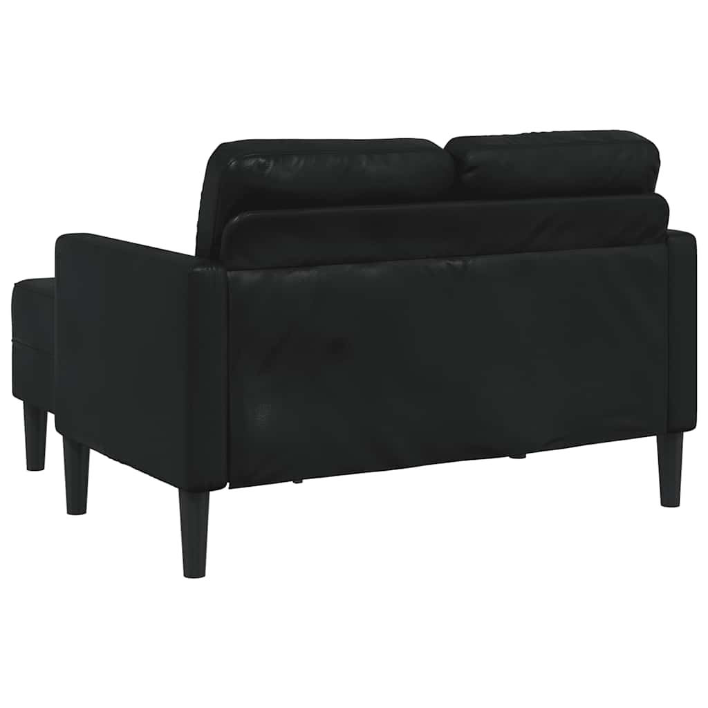 kétszemélyes, L alakú, fekete műbőr kanapé heverővel 125 cm