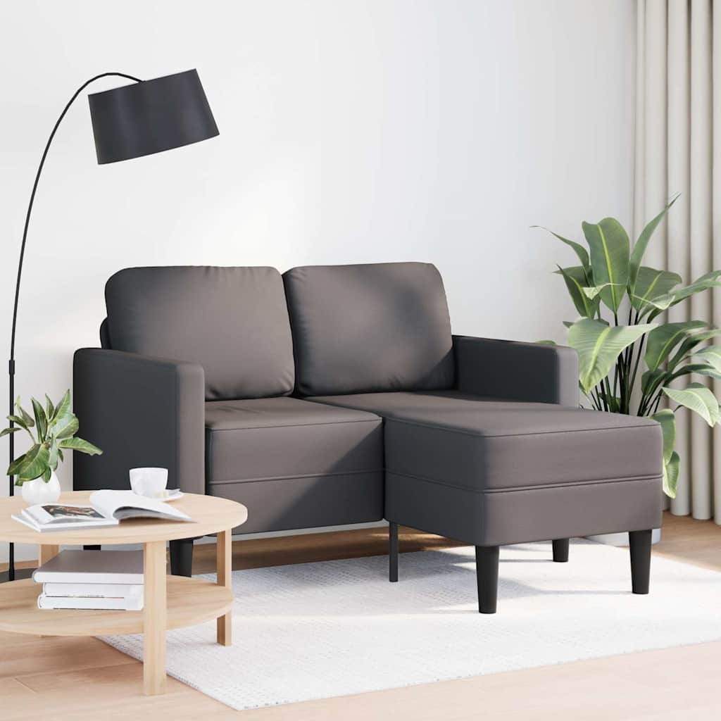 szürke műbőr 2 üléses kanapé L-alakú kanapéval 125 cm