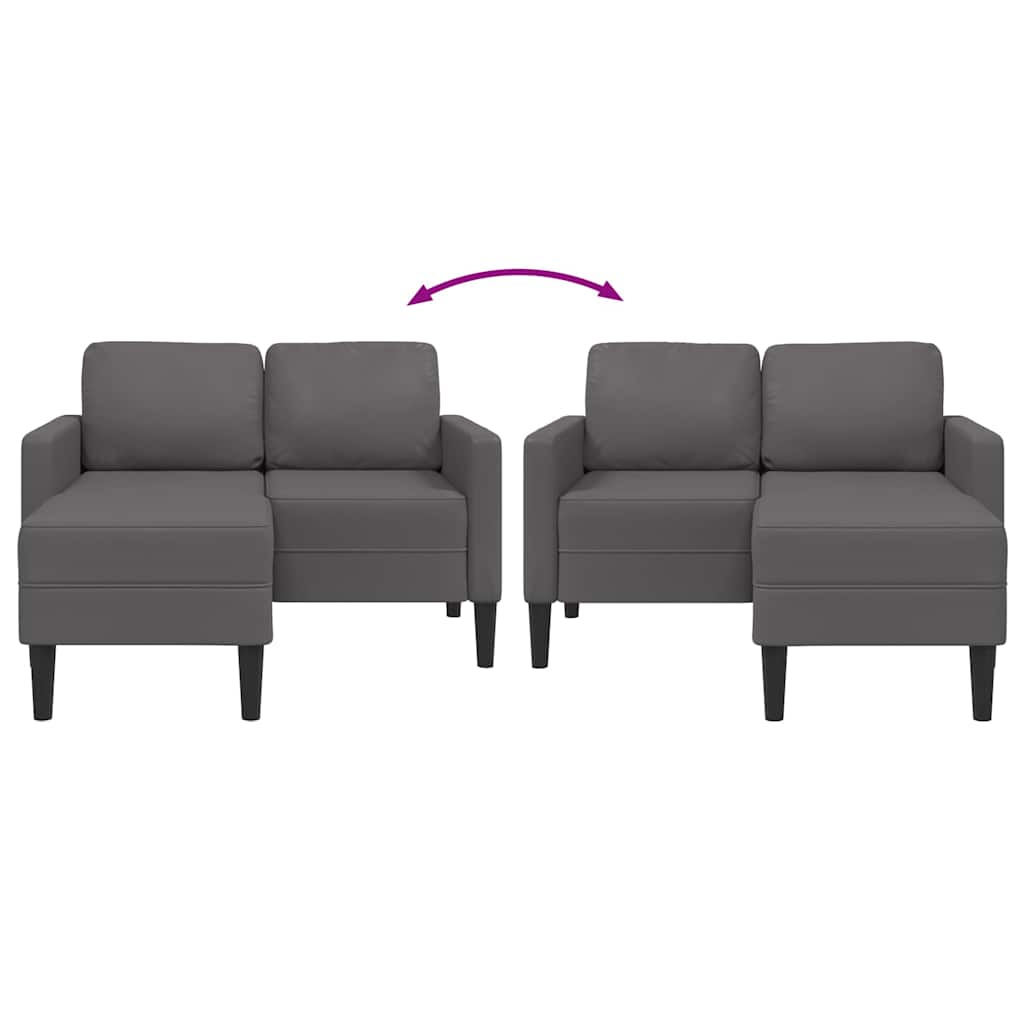 szürke műbőr 2 üléses kanapé L-alakú kanapéval 125 cm