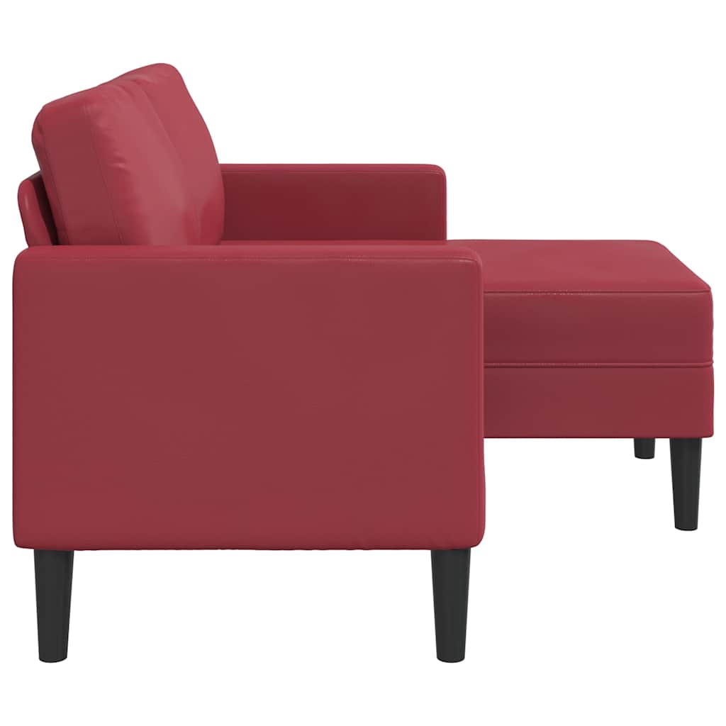 borvörös műbőr 2 üléses kanapé L-alakú kanapéval 125 cm