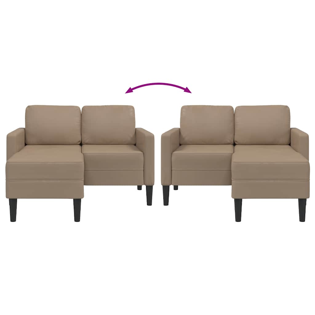 cappuccino műbőr 2 üléses kanapé L-alakú kanapéval 125 cm