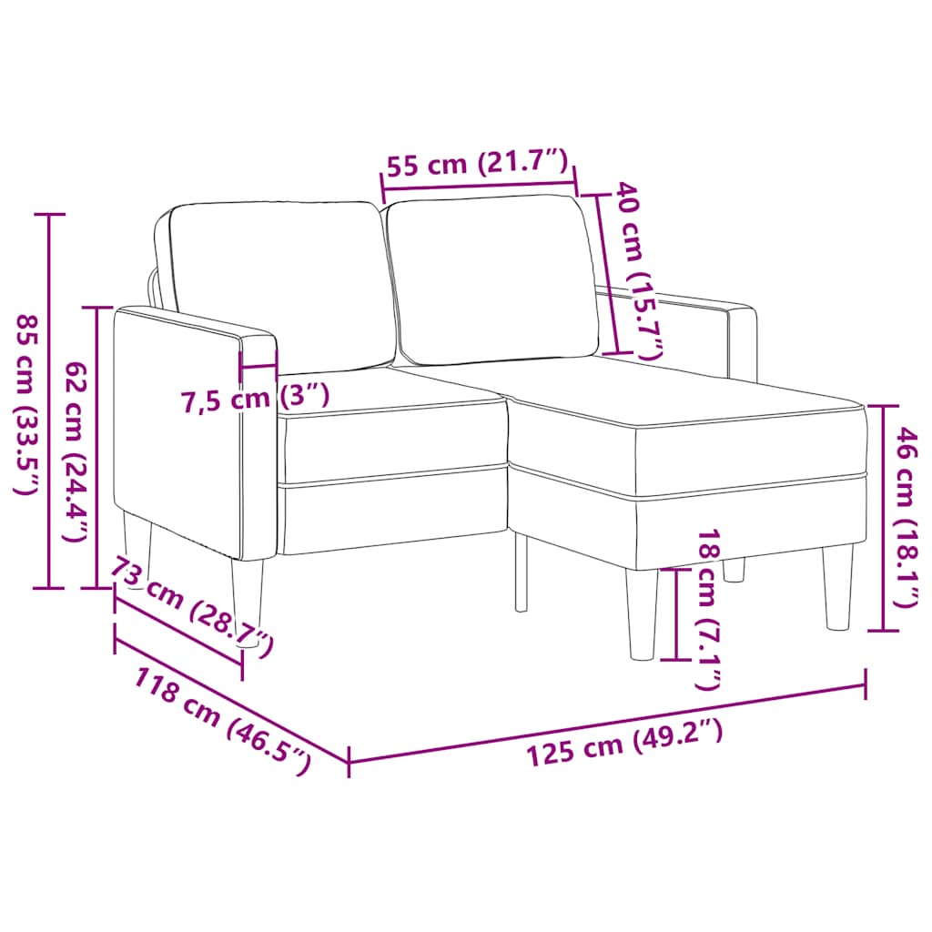 katona-zöld műbőr 2 üléses kanapé L-alakú kanapéval 125 cm