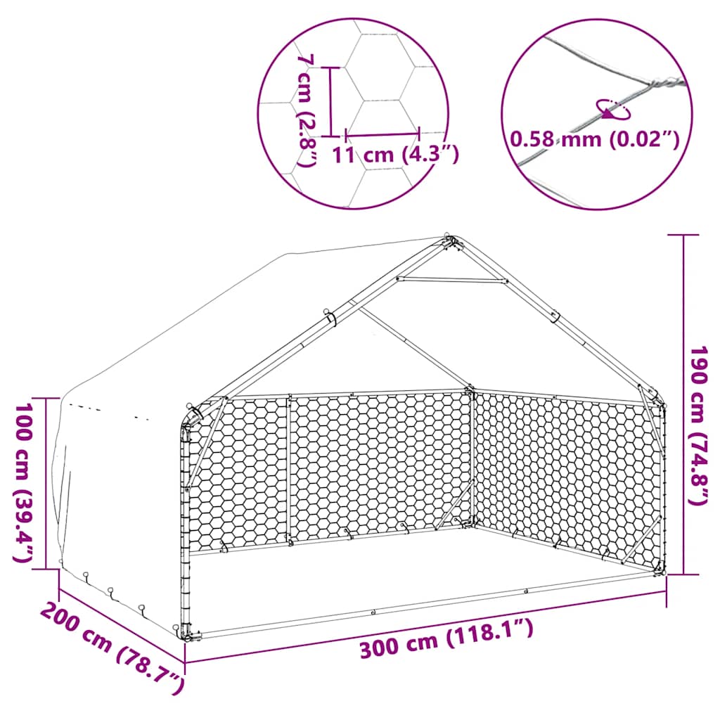 kültéri kutyakennel fedéllel 3x2x1,9 m horganyzott acélból