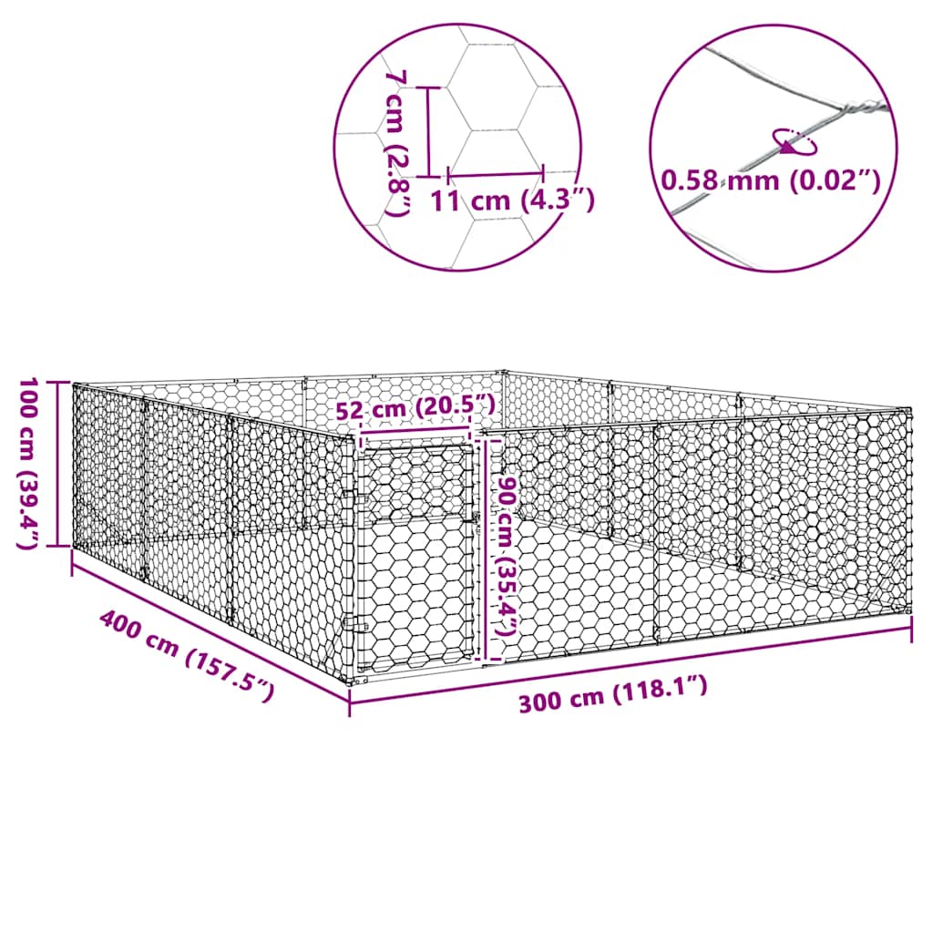 kültéri kutyakennel ajtóval 3x4x1 m horganyzott acélból