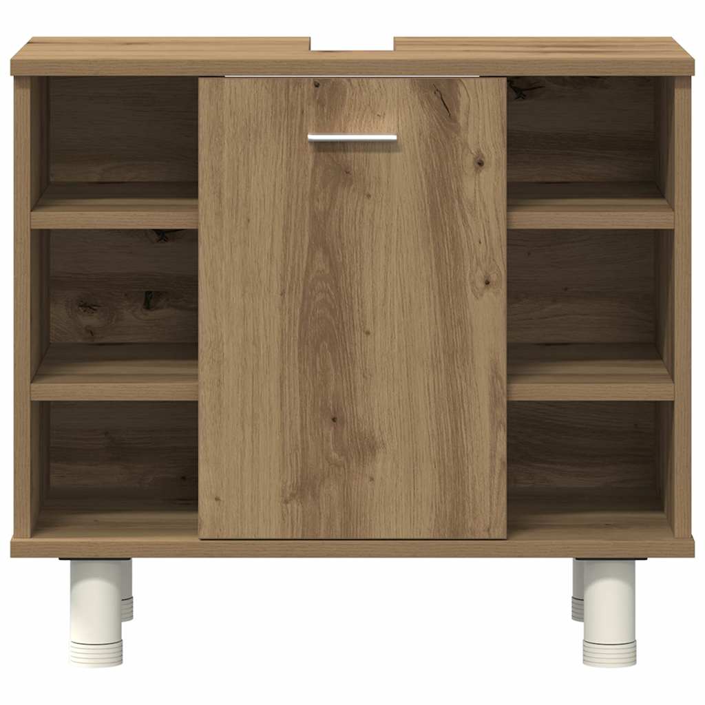 4 részes kézműves tölgy színű szerelt fa fürdőszobai bútorszett