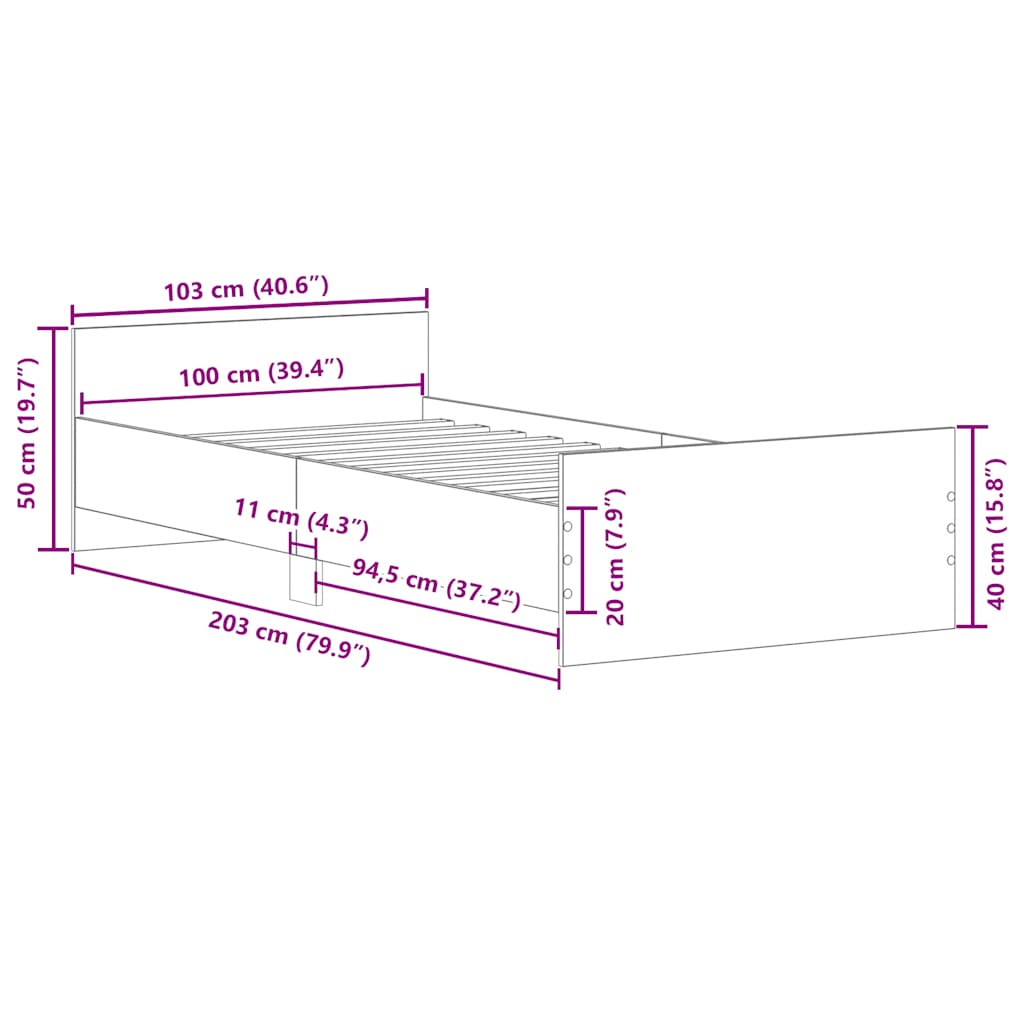 antik fa szerelt fa ágykeret matrac nélkül 100x200 cm