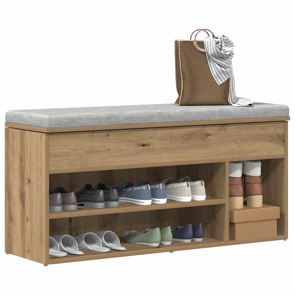 kézműves tölgy színű szerelt fa cipőtároló pad 102x30,5x45 cm