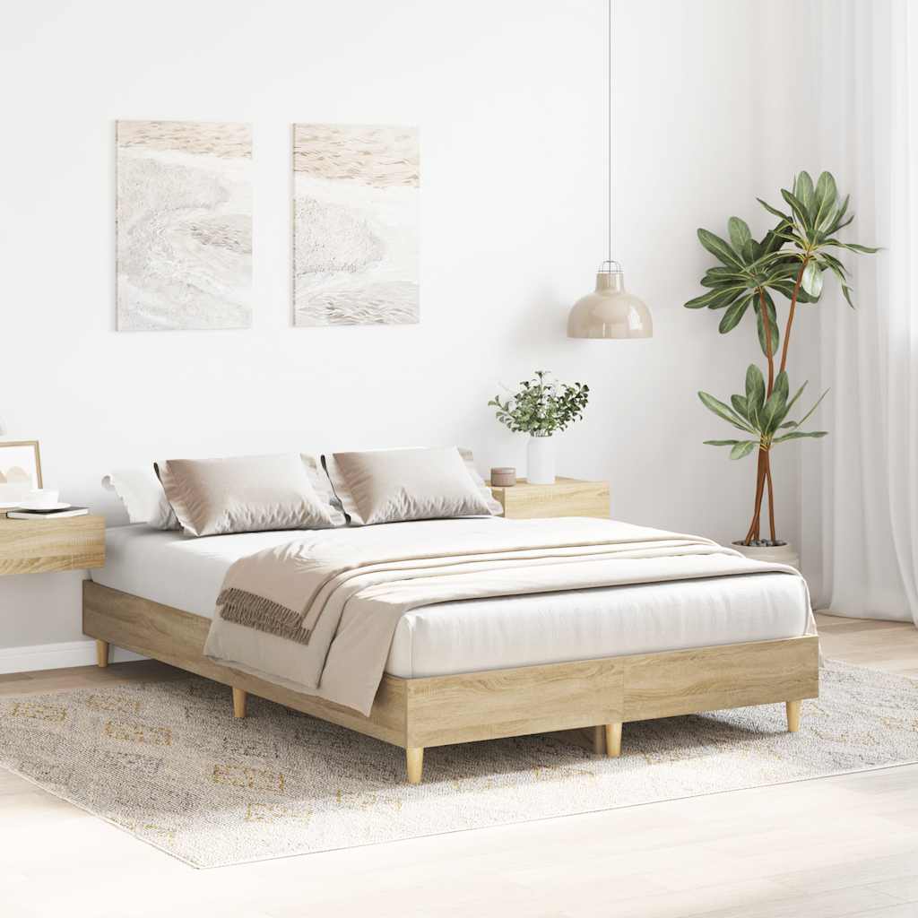sonoma tölgy színű szerelt fa ágykeret matrac nélkül 120x200 cm