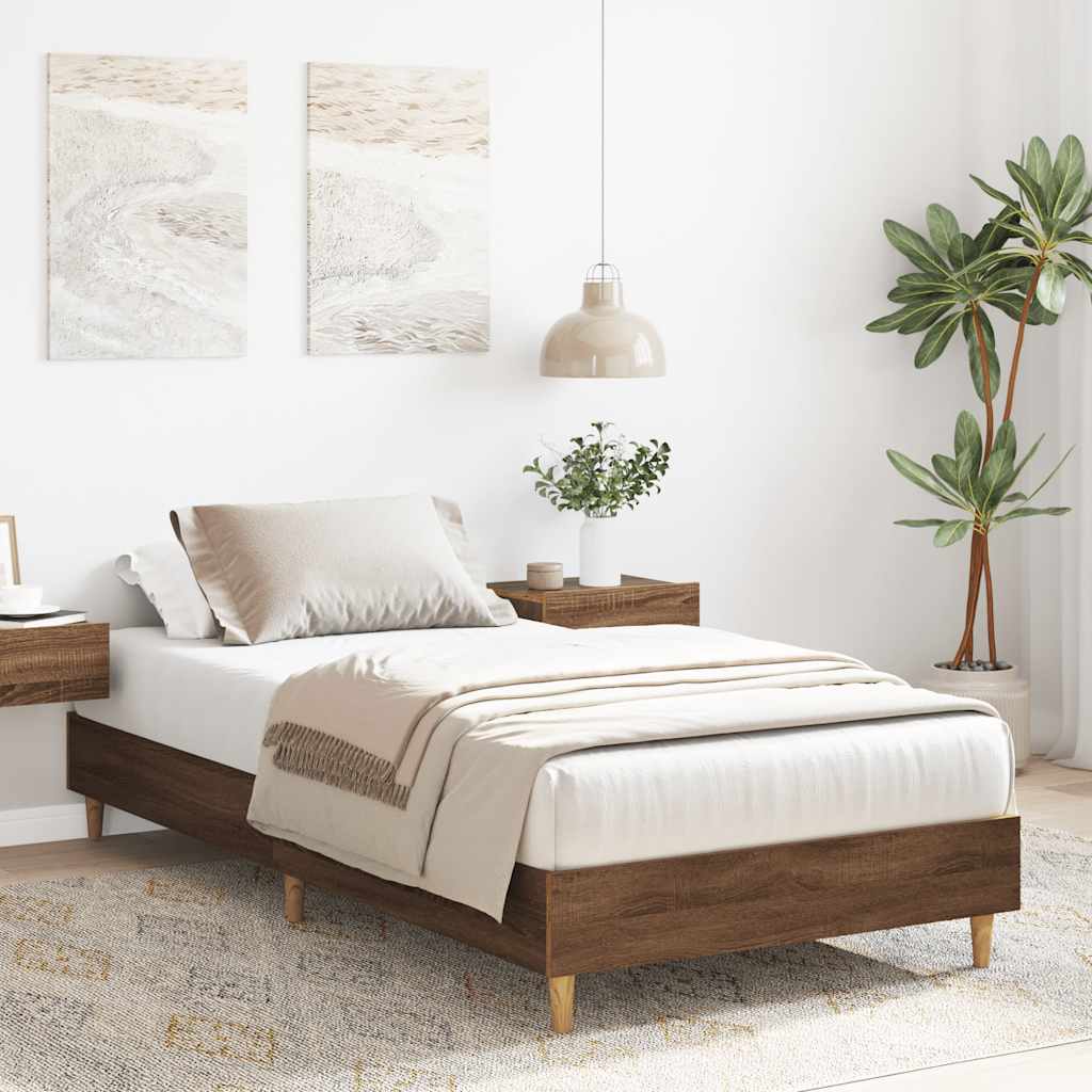 barna tölgy színű szerelt fa ágykeret matrac nélkül 100x200 cm