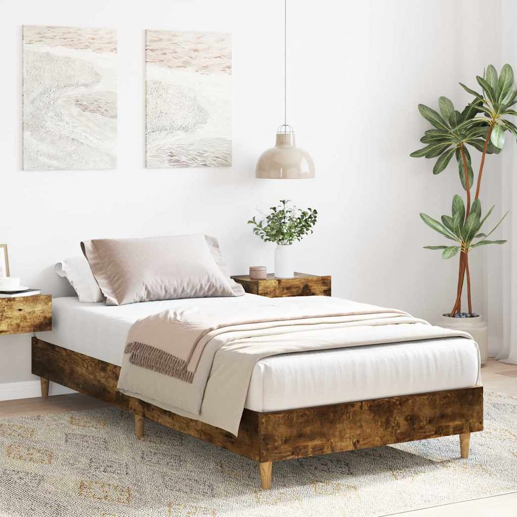 füstös tölgy színű szerelt fa ágykeret matrac nélkül 90x200 cm