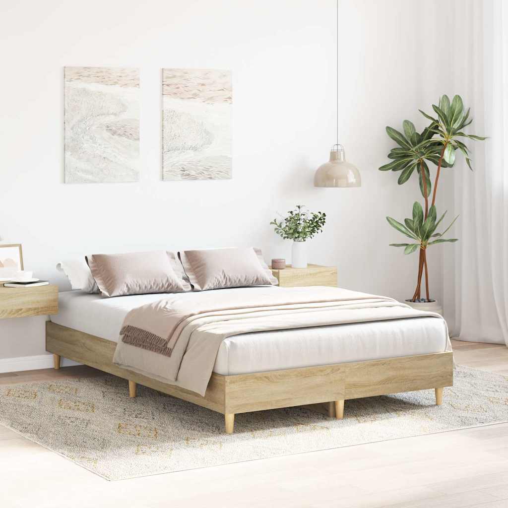 sonoma tölgy színű szerelt fa ágykeret matrac nélkül 140x190 cm