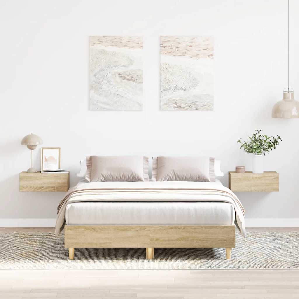 sonoma tölgy színű szerelt fa ágykeret matrac nélkül 140x190 cm