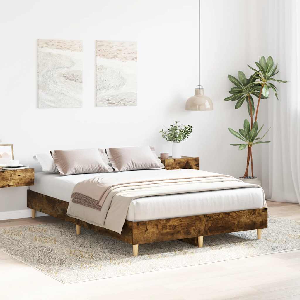 füstös tölgy színű szerelt fa ágykeret matrac nélkül 140x190 cm