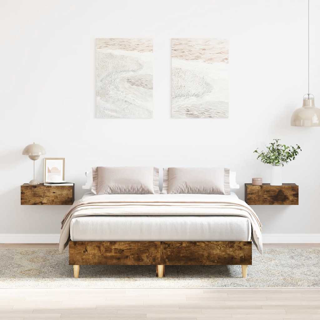 füstös tölgy színű szerelt fa ágykeret matrac nélkül 135x190 cm