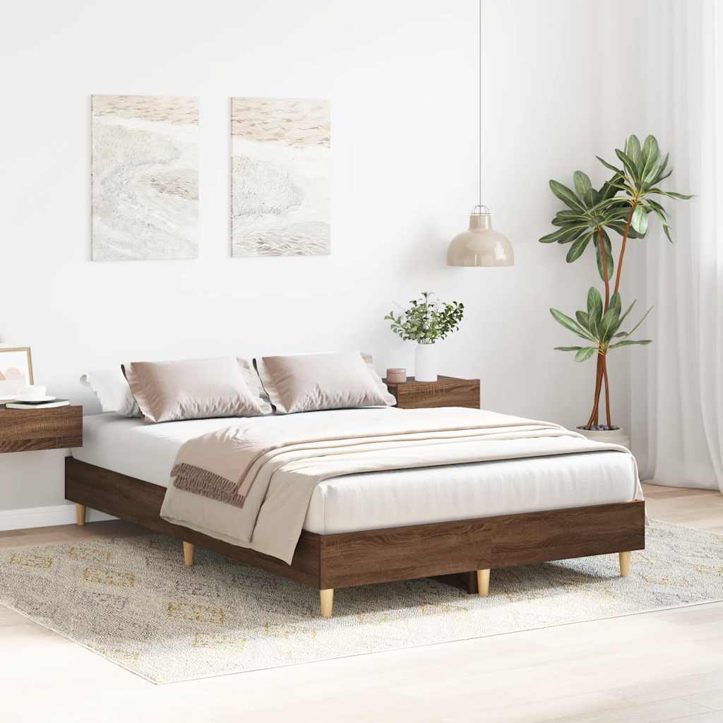 barna tölgyszínű szerelt fa ágykeret matrac nélkül 135 x 190cm