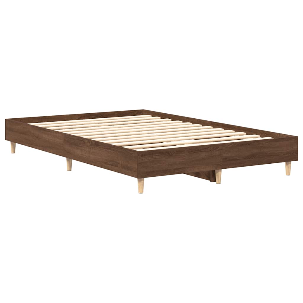 barna tölgyszínű szerelt fa ágykeret matrac nélkül 135 x 190cm