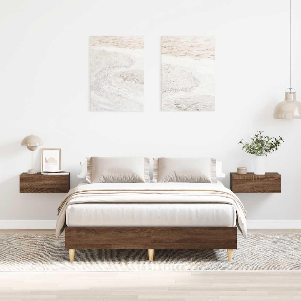 barna tölgyszínű szerelt fa ágykeret matrac nélkül 135 x 190cm
