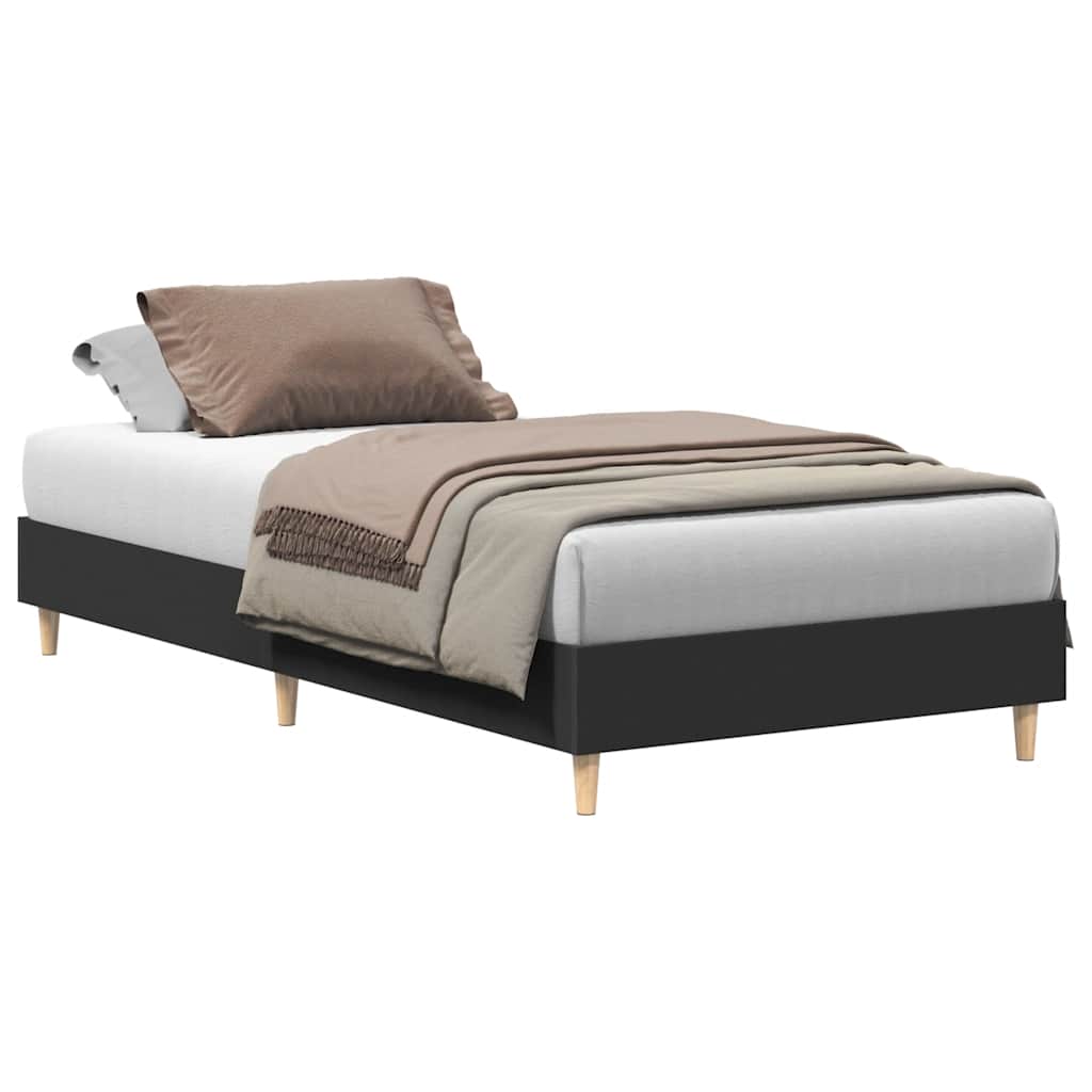 fekete szerelt fa ágykeret matrac nélkül 90 x 190 cm