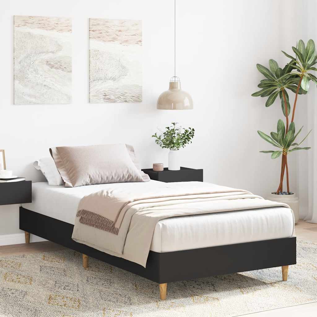 fekete szerelt fa ágykeret matrac nélkül 90 x 190 cm