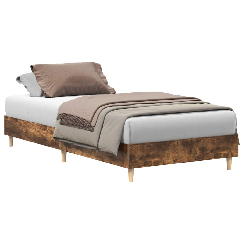 füstös tölgy színű szerelt fa ágykeret matrac nélkül 90x190 cm