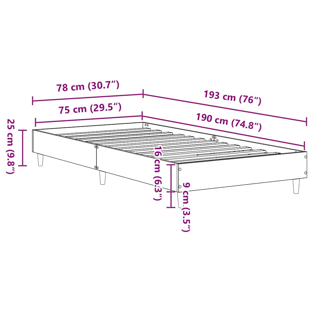 fekete szerelt fa ágykeret matrac nélkül 75 x 190 cm