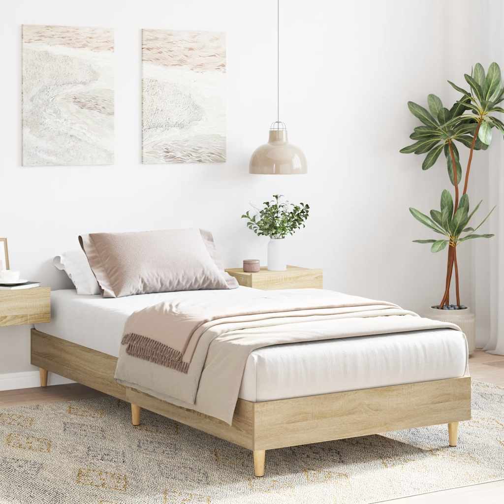 sonoma tölgy színű szerelt fa ágykeret matrac nélkül 75x190 cm