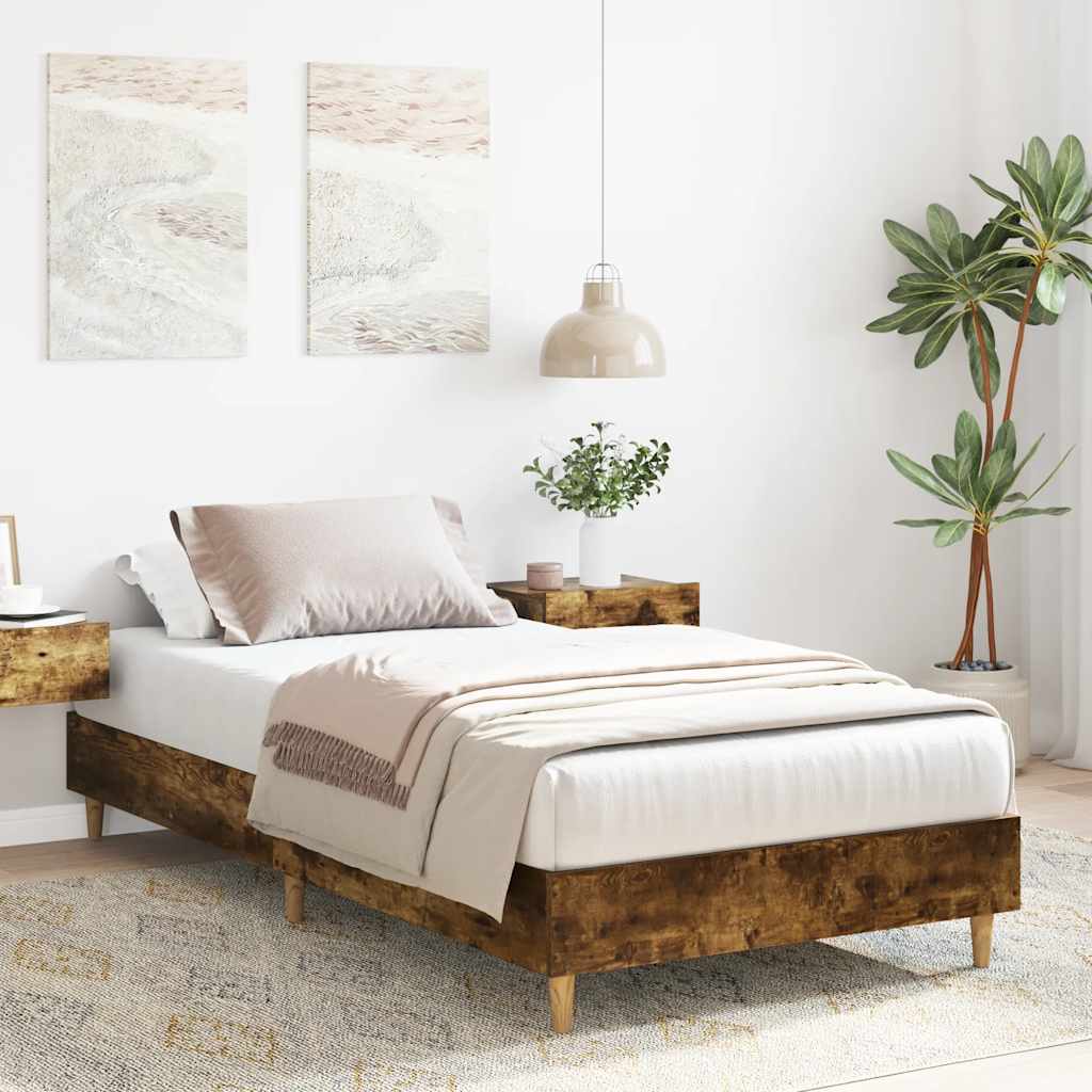 füstös tölgy színű szerelt fa ágykeret matrac nélkül 75x190 cm