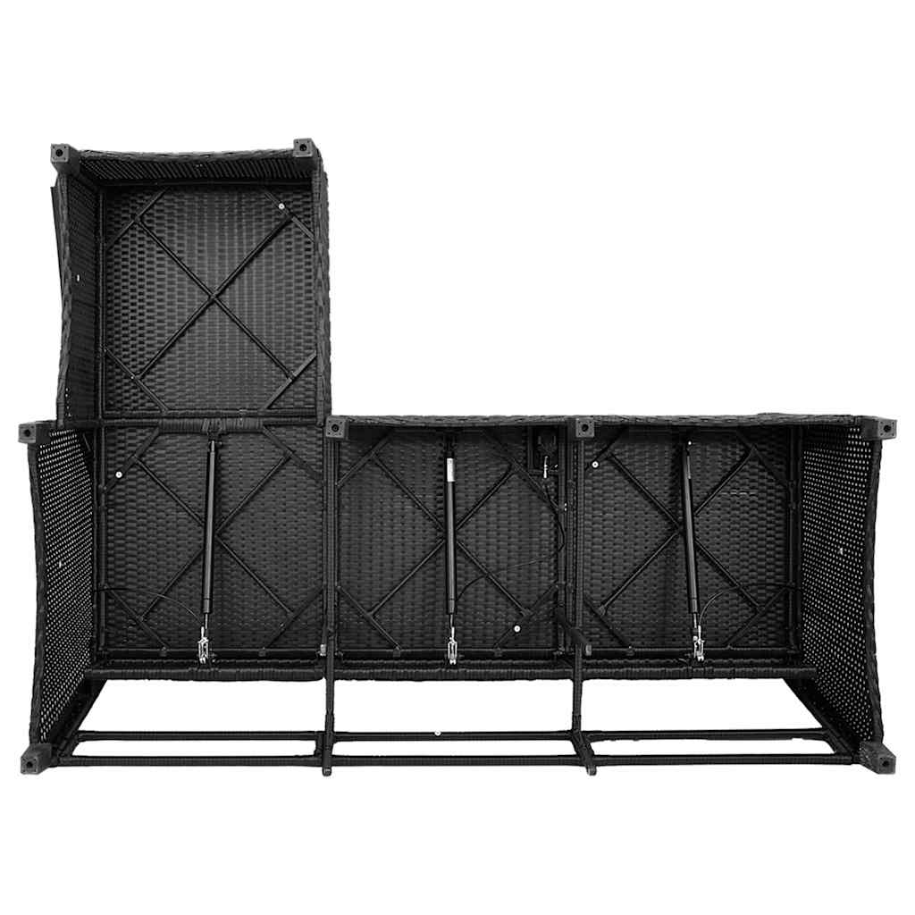 3 részes fekete polyrattan kerti ülőgarnitúra párnával L-alakú