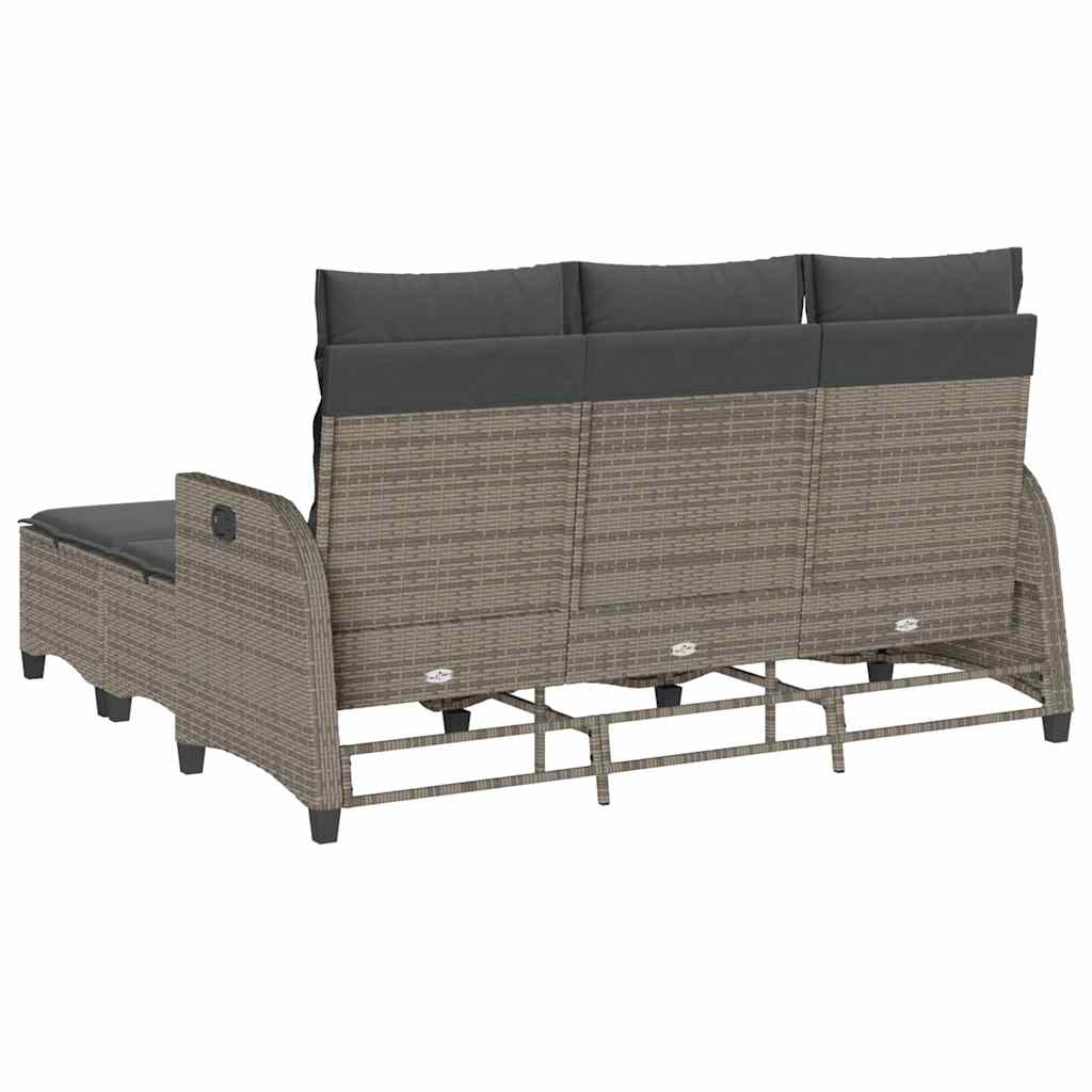 3 részes szürke polyrattan kerti ülőgarnitúra párnákkal L-alakú