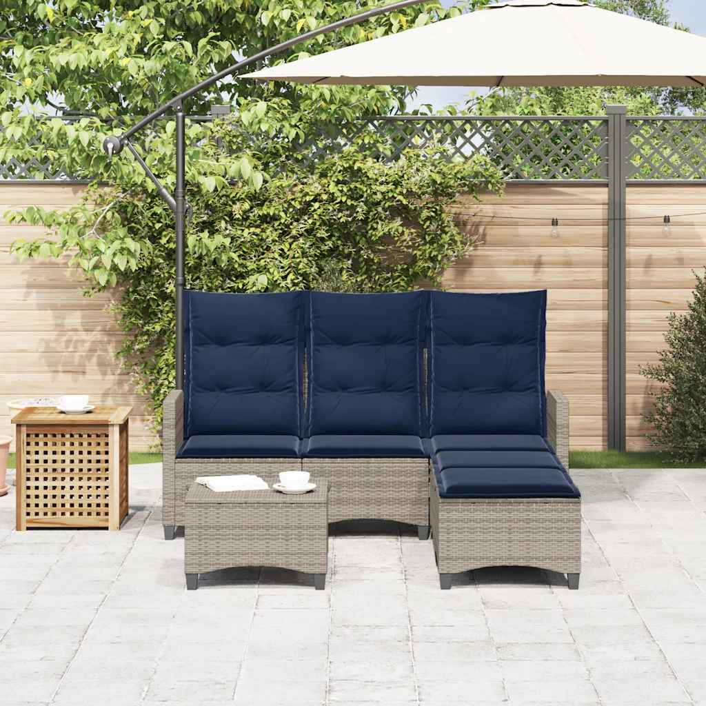 3 részes szürke polyrattan kerti ülőgarnitúra párnákkal L-alakú