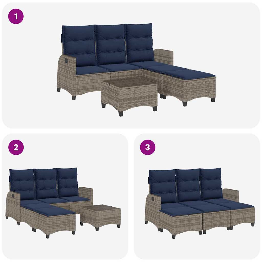 3 részes szürke polyrattan kerti ülőgarnitúra párnákkal L-alakú