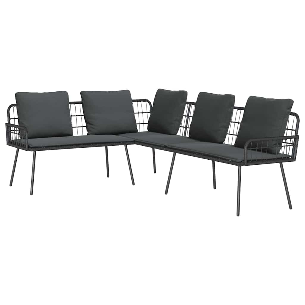 Kerti Kanapé Szett 2 pcs Fekete polirattan